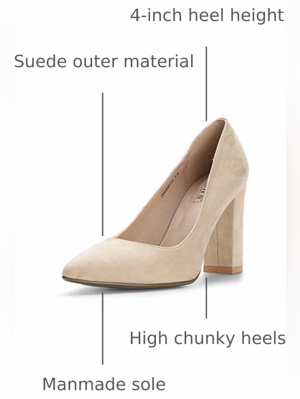 Women’s Suede Block Heel Pump - Beige, size 8, NEVER WORN - Picture 3 of 5